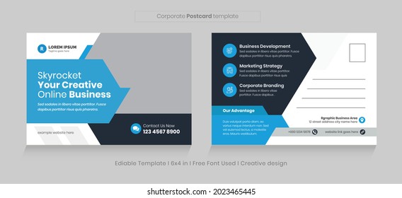 Corporate Professional Business Postcard Design Template With Creative Modern Layout. Invitation Design, Event Card Design, Direct Mail Template, Leaflet.