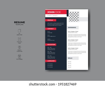 Corporate professional resume design. vector minimalist cv or resume design template.