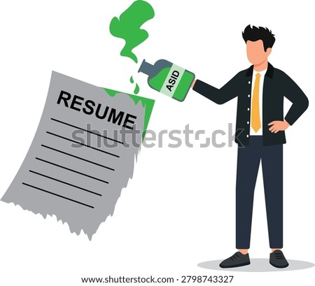 Corporate professional worker spilling green toxic chemical liquid on resume