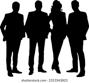 Corporate professionals in silhouette: man and woman standing confidently, Silhouette of male and female executives in confident standing pose