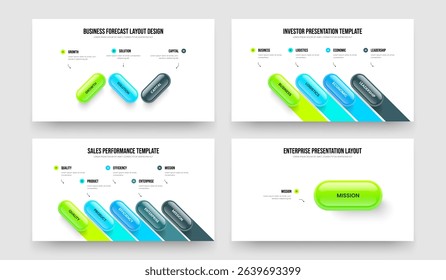 Corporate Profile 3 4 5 1 Option Diagram Slide Layout Collection. Marketing Growth Three Four Five One Step Infographic Presentation Template Vector Illustration Set.