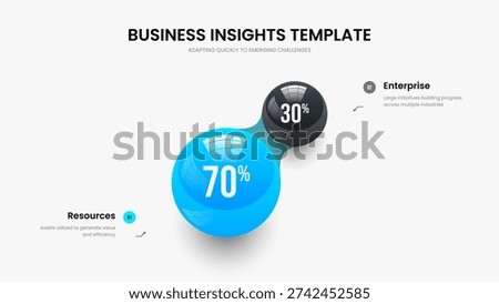 Corporate Profile Two Element Chart Frame Template. Investor Forecast 2 Step Diagram Slide Layout. Modern Analysis Slideshow Design Vector Illustration.