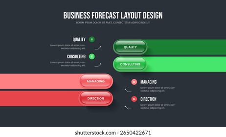 Modelo de apresentação de slides infográfico da proposta corporativa 4. Planejamento de publicidade Layout de apresentação de diagrama de quatro etapas. Ilustração do vetor de design de quadro de visualização empresarial.