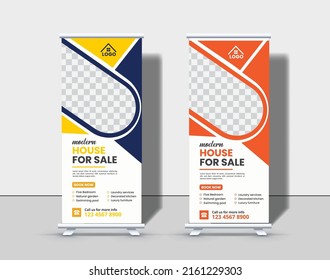 Corporate real estate roll up banner or pull up banner design template premium vector