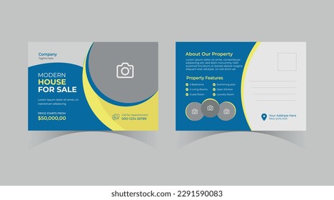 Plantilla de diseño de tarjeta postal estatal real corporativa, diseño de postales creativas.
