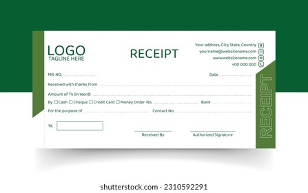 Corporate receipt book template. Flat horizontal vector design. Easy editable print ready with cutting mark and bleed. 