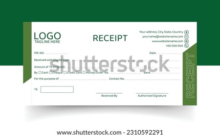 Corporate receipt book template. Flat horizontal vector design. Easy editable print ready with cutting mark and bleed. 