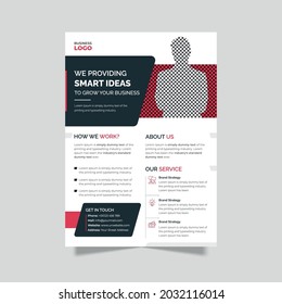 Corporate red and black business flyer template in a4 size. Creative minimal pamphlet layout design for marketing agency