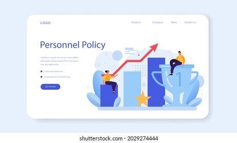 Corporate relations web banner or landing page. Business ethics. Corporate organization development and compliance. Company policy course for employees. Flat vector illustration
