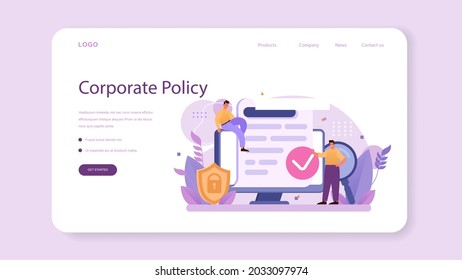 Corporate Relations Web Banner Or Landing Page. Business Ethics. Corporate Organization Development And Compliance. Company Policy Course For Employees. Flat Vector Illustration