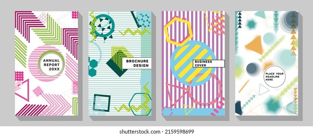 Corporate report cover abstract geometric illustration design layout bundle. Cool geometric backgrounds for your design.