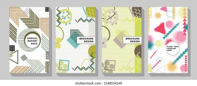Corporate report cover abstract geometric illustration design layout bundle. Business presentation vector A4 vertical orientation front page mock up set. 
