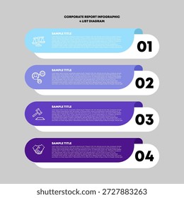 Infografía de informe Corporativa, 4 Plantilla editable de lista de borradores para presentaciones, Web o marketing. Infografía de 4 pasos. EPS editable de Vector