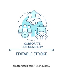 Corporate Responsibility Turquoise Concept Icon. Type Of CSR Abstract Idea Thin Line Illustration. Accountability. Isolated Outline Drawing. Editable Stroke. Arial, Myriad Pro-Bold Fonts Used