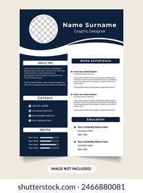 Corporate resume layout vector for a job application and official work office employee cv and resume template design with dark blue color resume template vector for a corporate office