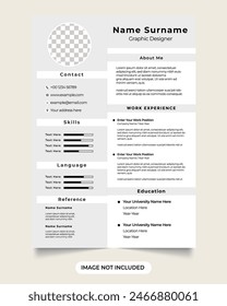 corporate resume template design with photo placeholders. Job application resume template with a cover letter and personal information section. cv and resume layout design with gray and black colors.