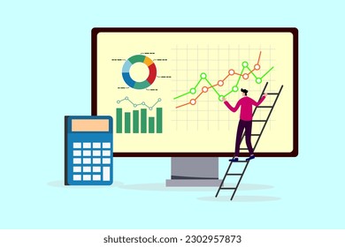 corporate revenue or investment profit, tax, budget or marketing strategy concept, business people working with financial dashboard and calculator, Data analysis, financial dashboard or accounting.