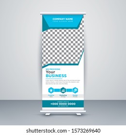 Corporate roll up banner. Abstract Shapes Modern Exhibition Advertising Trend Business Roll Up Banner Stand Poster Brochure flat design template creative concept. Presentation. Cover Publication. 04