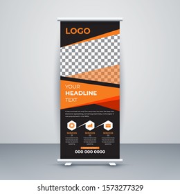 Bandeau publicitaire pour le retroussage d'entreprise. Formes abstraites Exposition moderne Publicité Tendance Business Roll Up Banner Stand Poster Brochure plat modèle concept créatif. Présentation.Mise en page créative de la bannière.