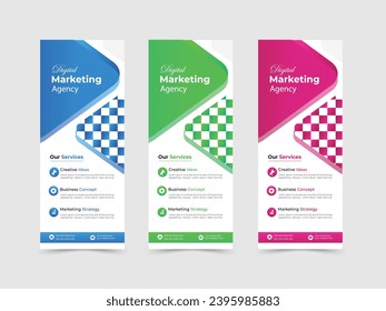 Corporate roll up banner design template with 3colors.