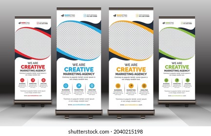 Corporate Roll Up Banner, Modern Business Signage Standee X Banner Pop Up Template Design