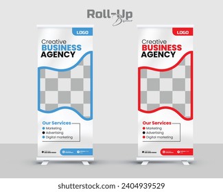 Corporate roll up banner, pull up, business flyer, display, x-banner, and flag-banner bundle. Business Roll Up. Standee Design. Banner Template. Presentation and Brochure. Vector illustration