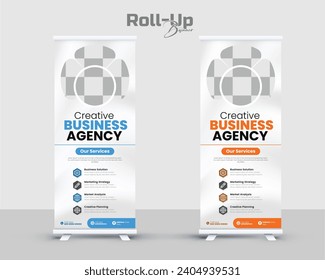 Corporate roll up banner, pull up, business flyer, display, x-banner, and flag-banner bundle. Business Roll Up. Standee Design. Banner Template. Presentation and Brochure. Vector illustration
