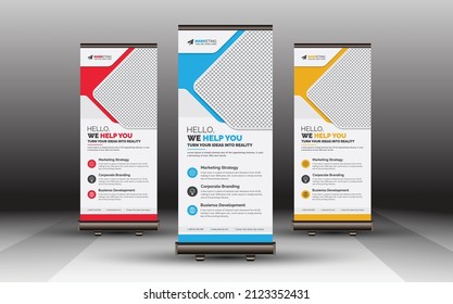 Corporate Roll Up Banner Signage Standee Minimal Design Vector Template, Professional Creative X Banner Layout