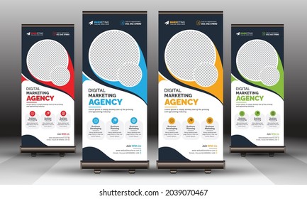 Corporate Roll Up Banner Template, Business Creative Unique Signage Standee X Banner Design for Multipurpose Use