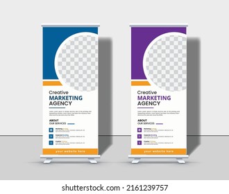 corporate roll up banner template with creative shapes Premium Vector