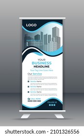 Corporate roll up and web banner template for business with blue and white background. 
