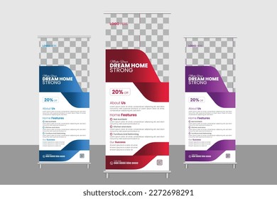 Corporate rollup banner design standee vector template agency abstract elegant banner poster hanger x banner calendar company 
real estate business constriction buddings banner bandelle colorful cons