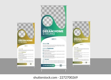 Corporate rollup banner design standee vector template agency abstract elegant banner poster hanger x banner calendar company 
real estate business constriction buddings banner bandelle colorful cons