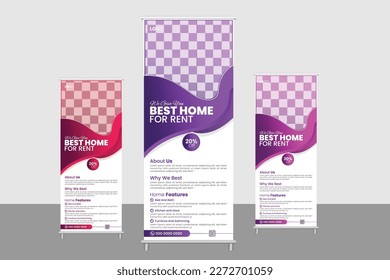 Corporate rollup banner design standee vector template agency abstract elegant banner poster hanger x banner calendar company 
real estate business constriction buddings banner bandelle colorful cons