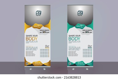 Plantilla vectorial de diseño de banner de enrollamiento corporativo para el gimnasio.