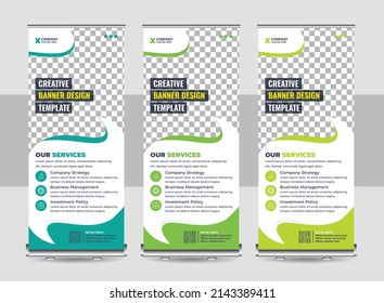 Corporate rollup banner, pull up, business flyer, display, x-banner, and flag-banner Set. trendy roll up standee banner design template