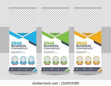 Corporate rollup banner, pull up, business flyer, display, x-banner, and flag-banner Set. Vertical Banner Design Signboard Advertising Brochure Flyer Template Vector X-banner