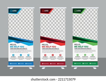 Corporate rollup banner, pull up, business flyer, display, x-banner, and flag-banner Set. Banner roll-up design, business concept. Graphic template roll-up for exhibitions, Advertising, agency banner