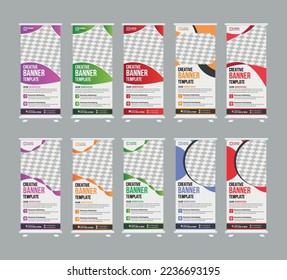 Corporate rollup banner, pull up, business flyer, display, x-banner, and flag-banner Set. Banner roll-up design, business concept. Graphic template roll-up for exhibitions, Advertising, agency banner