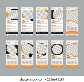 Corporate rollup banner, pull up, business flyer, display, x-banner, and flag-banner Set. Banner roll-up design, business concept. Graphic template roll-up for exhibitions, Advertising, agency banner