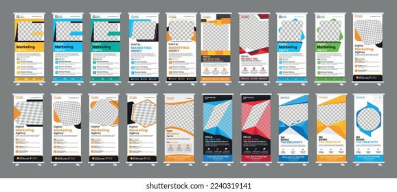 Corporate rollup banner, pull up, business flyer, display, x-banner, and flag-banner Set. Banner roll-up design, business concept.  Advertising, agency banner