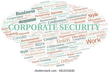 Cloud de palabras vectorial de Seguridad Corporativa, hecho sólo con texto.