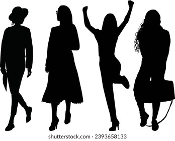 Corporate set, official women silhouette group, business woman vector set