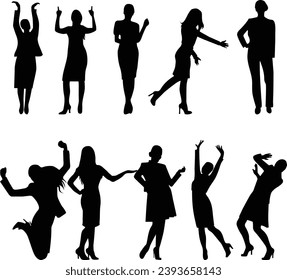 Corporate set, official women silhouette group, business woman vector set