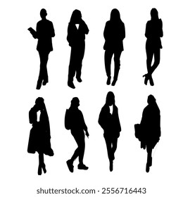 Corporate set, official women silhouette group, businesswoman silhoutte.