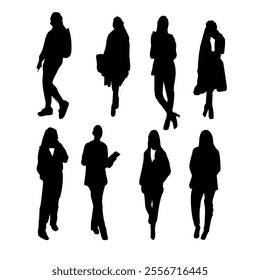 Corporate set, official women silhouette group, businesswoman silhoutte.