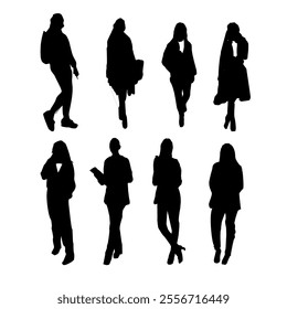 Corporate set, official women silhouette group, businesswoman silhoutte.