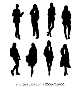 Corporate set, official women silhouette group, businesswoman silhoutte.