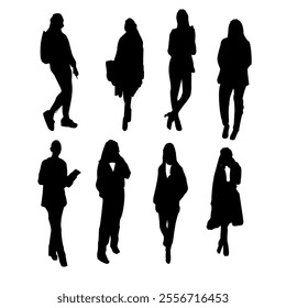 Corporate set, official women silhouette group, businesswoman silhoutte.