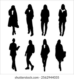 Corporate set, official women silhouette group, businesswoman silhoutte.